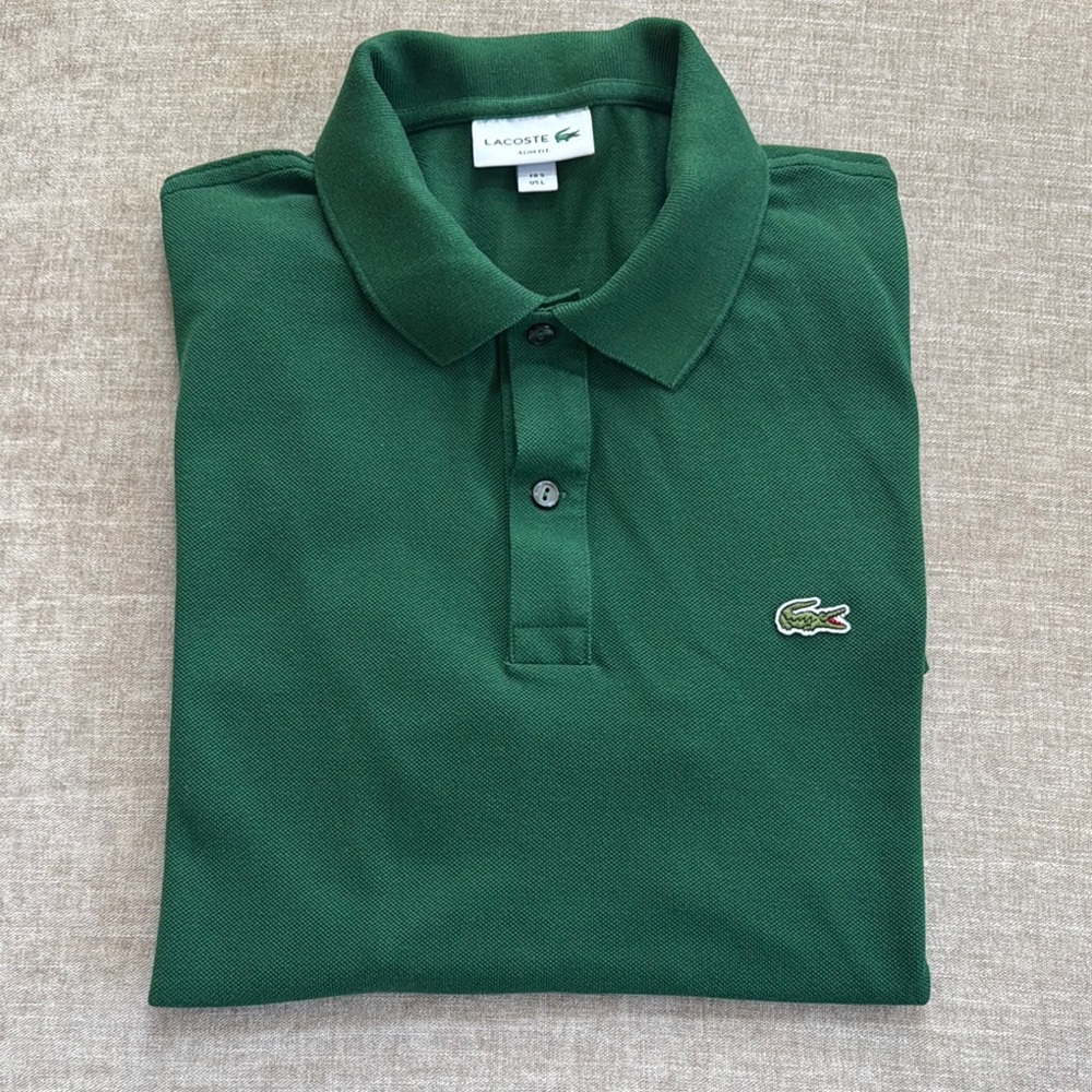Lacoste Green Polo Shirt Iconic Crocodile Logo size US L slim fit